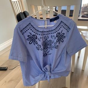 Blue tie-front shirt